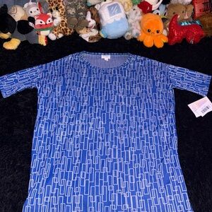 Lula Roe Blue Geometric Pattern T-Shirt new with tags